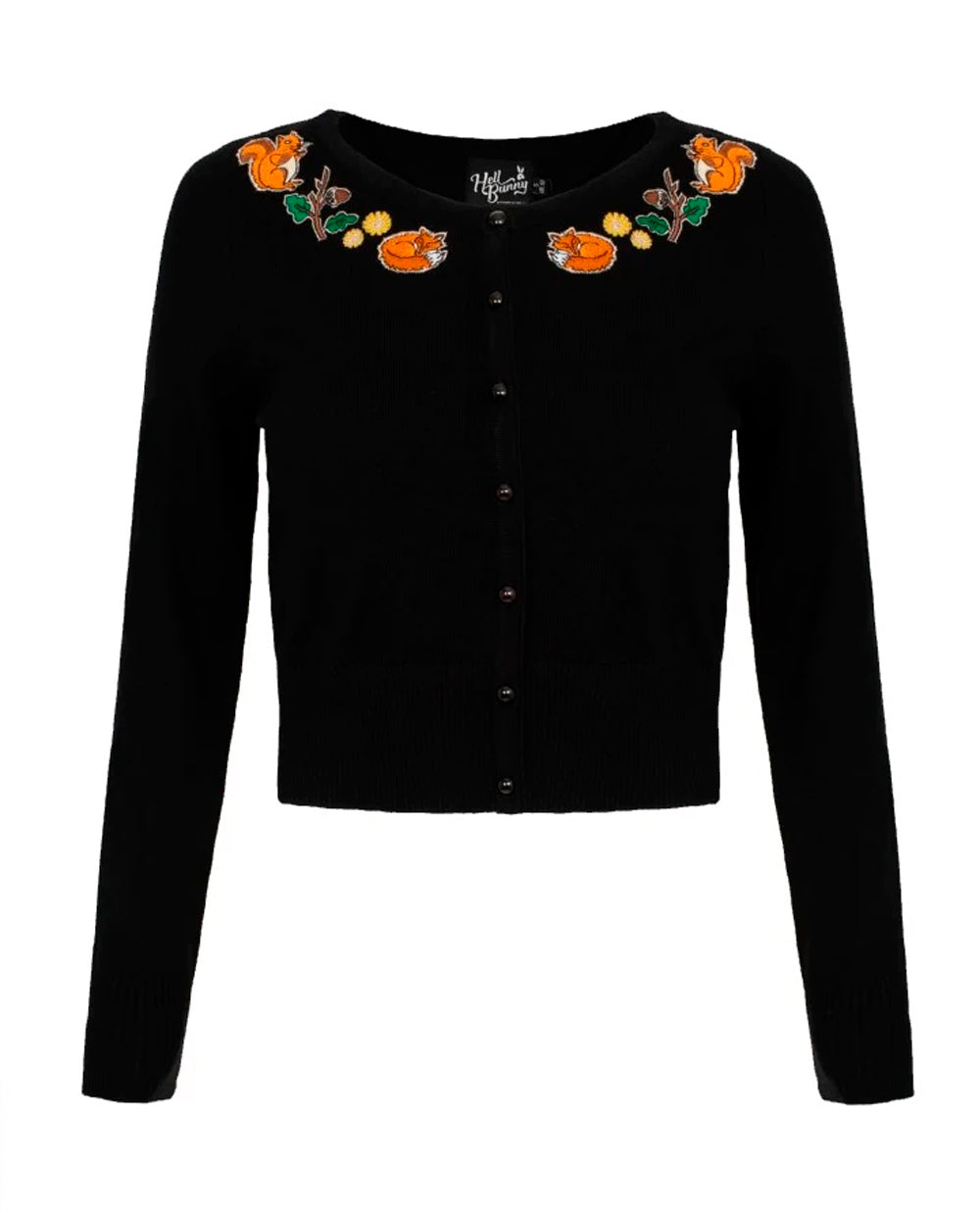 Hell Bunny «Chester Woodland» Vintage Retro Cropped Waldtiere Cardigan / Strickjacke - Schwarz