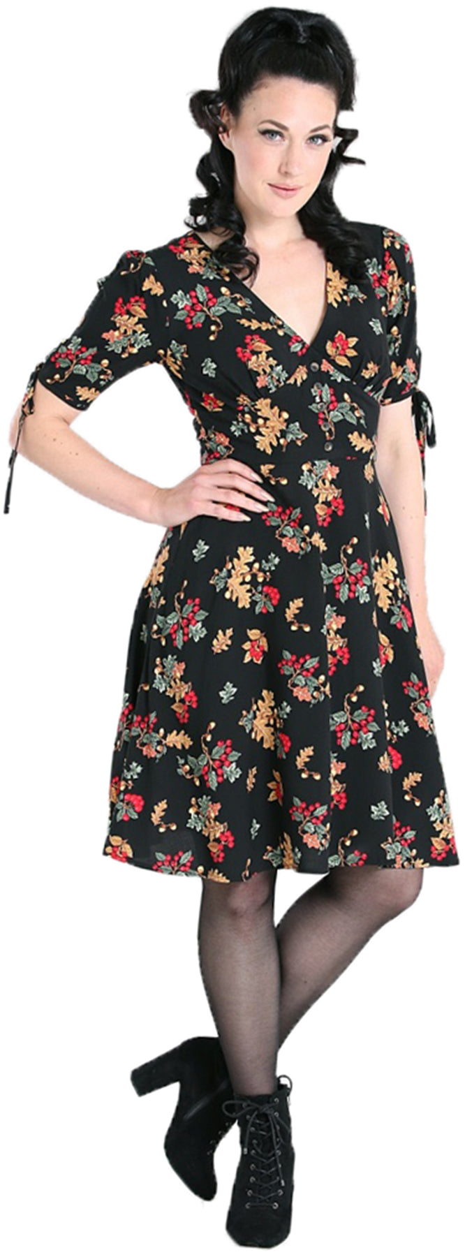 Hell_Bunny_AURELIA_Autumn_Leaves_Acorn_HALBARM_V-Neck_A-LINIE_DRESS_Kleid_Killer_Kirsche-1
