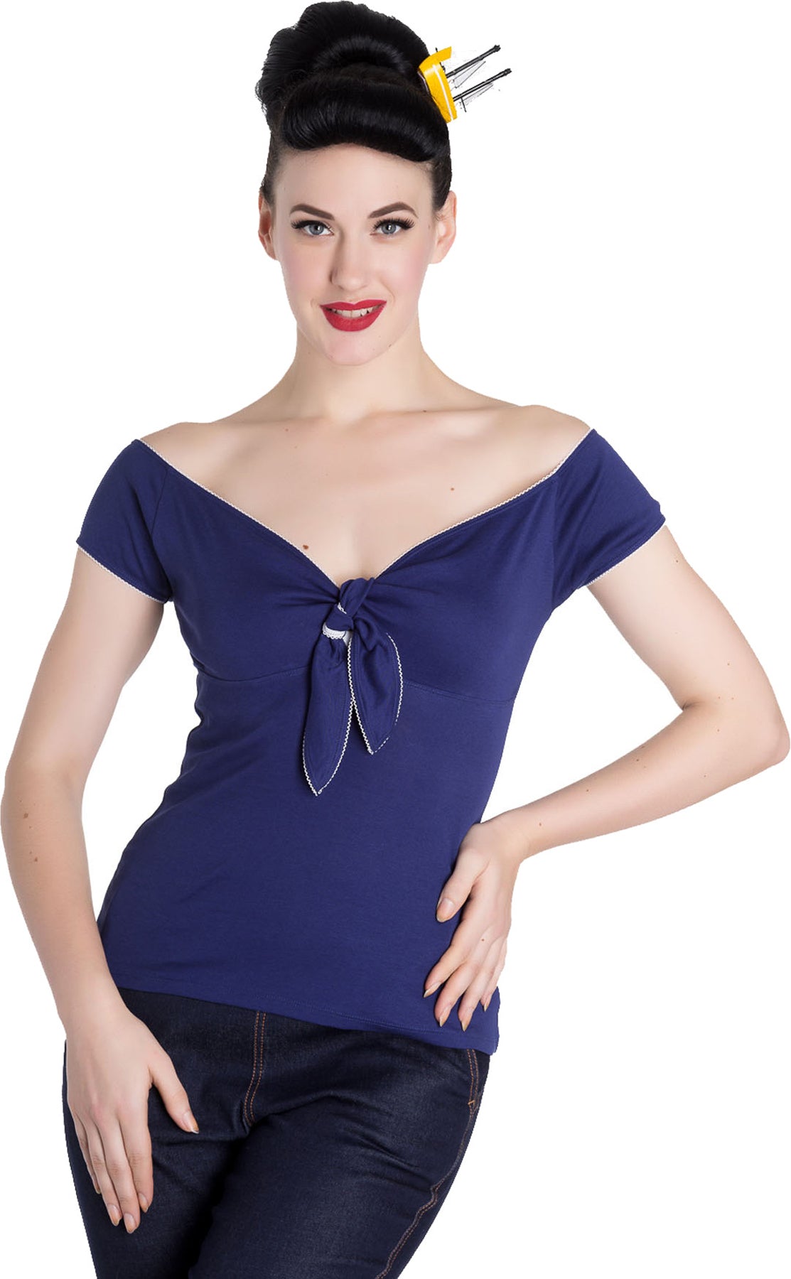 Hell_Bunny_BARDOT_Looped_Knot_Tie_Retro_SHIRT_Oberteil_-_Blau_killer_kirschezK6qyqtqfFreb