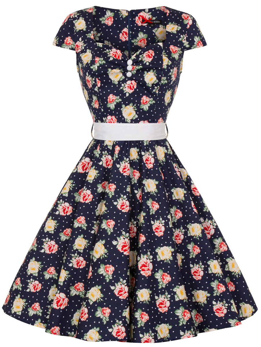 Hell_Bunny_CASSIE_Floral_ROSE_Polka_Dot_Kurzarm_SWING_DRESS_Kleid-3