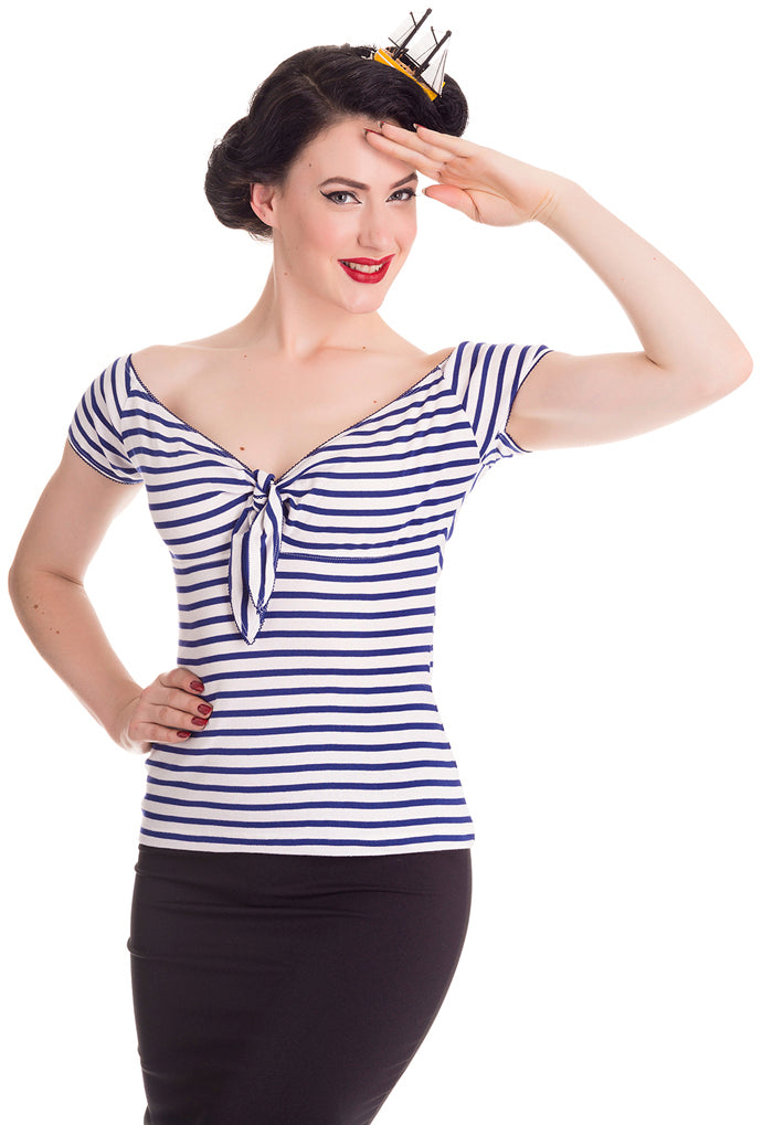 Hell_Bunny_DOLLY_Sailor_50s_STREIFEN_Knot_Tie_SHIRT_Oberteil_Blau