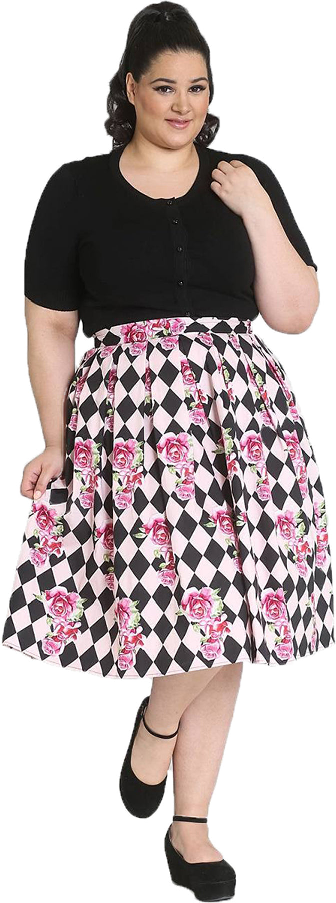 Hell_Bunny_HARLEQUIN_Rauten_ROSEN_Skirt_SWING_ROCK_Plus_Size_Rosa_killer_kirsche