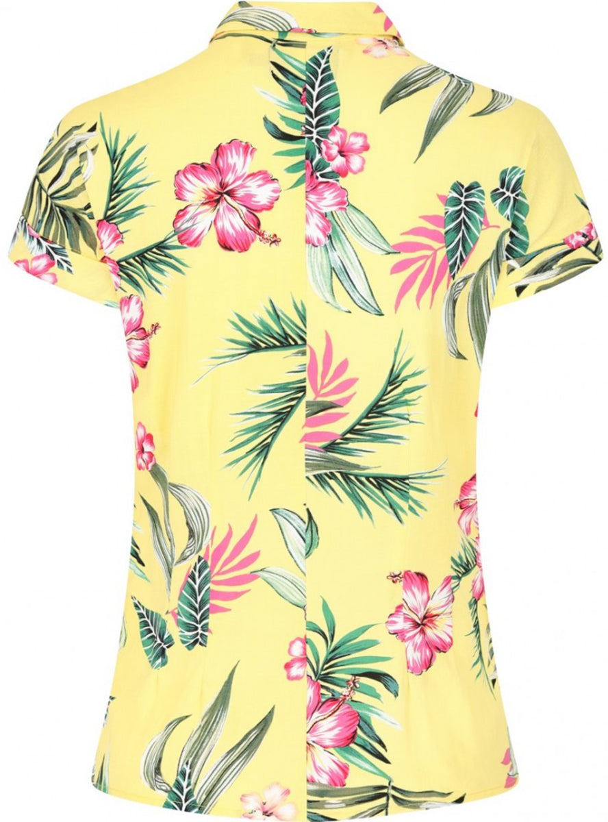 Hell_Bunny_KALANI_Tropical_HIBISKUS_TIki_Kurzarm_BLUSE_Shirt_Hemd_Gelb-4