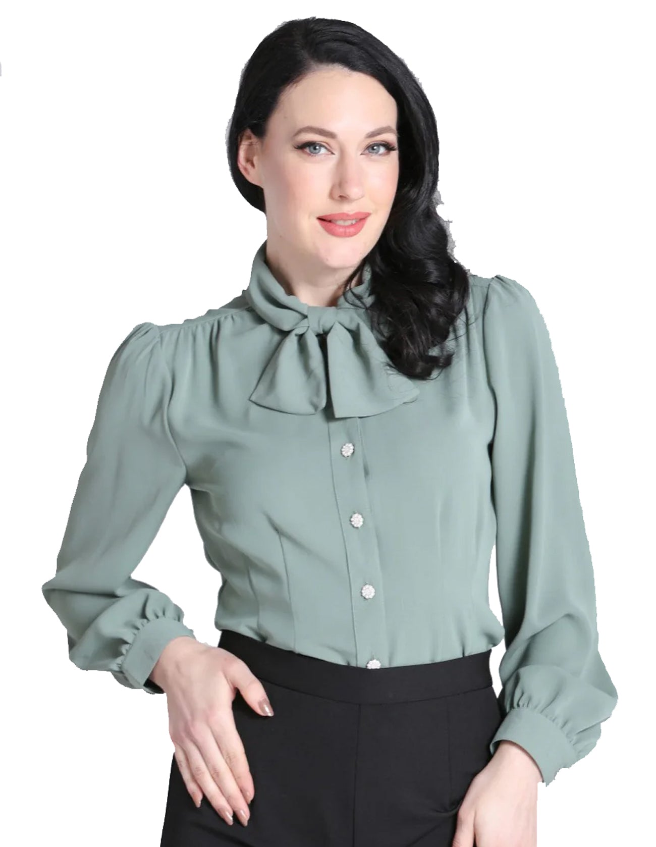 Hell_Bunny_MIA_VINTAGE_Retro_Langarm_Puff_Sleeve_Classic_Oberteil__Schluppenbluse_-_Salbeigruen-1