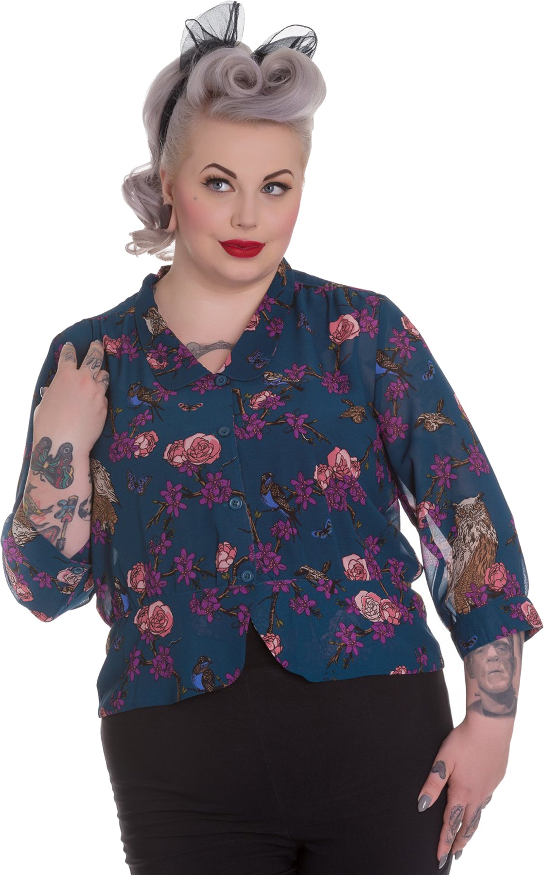 Hell_Bunny_WOODLAND_Vintage_Birds_Peter_Pan_Retro_Chiffon_BLUSE_Plus_Size