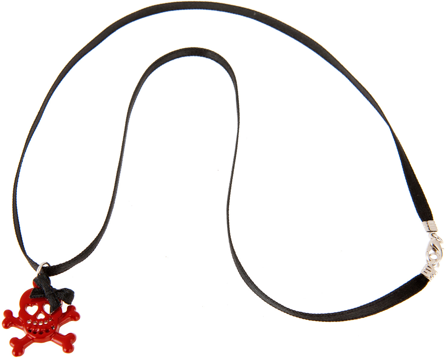 Killer_Kirsche_DIRTY_LAUGHING_Schleifen_BLACK_BOW_Skullkette_mit_Satinbandrot3