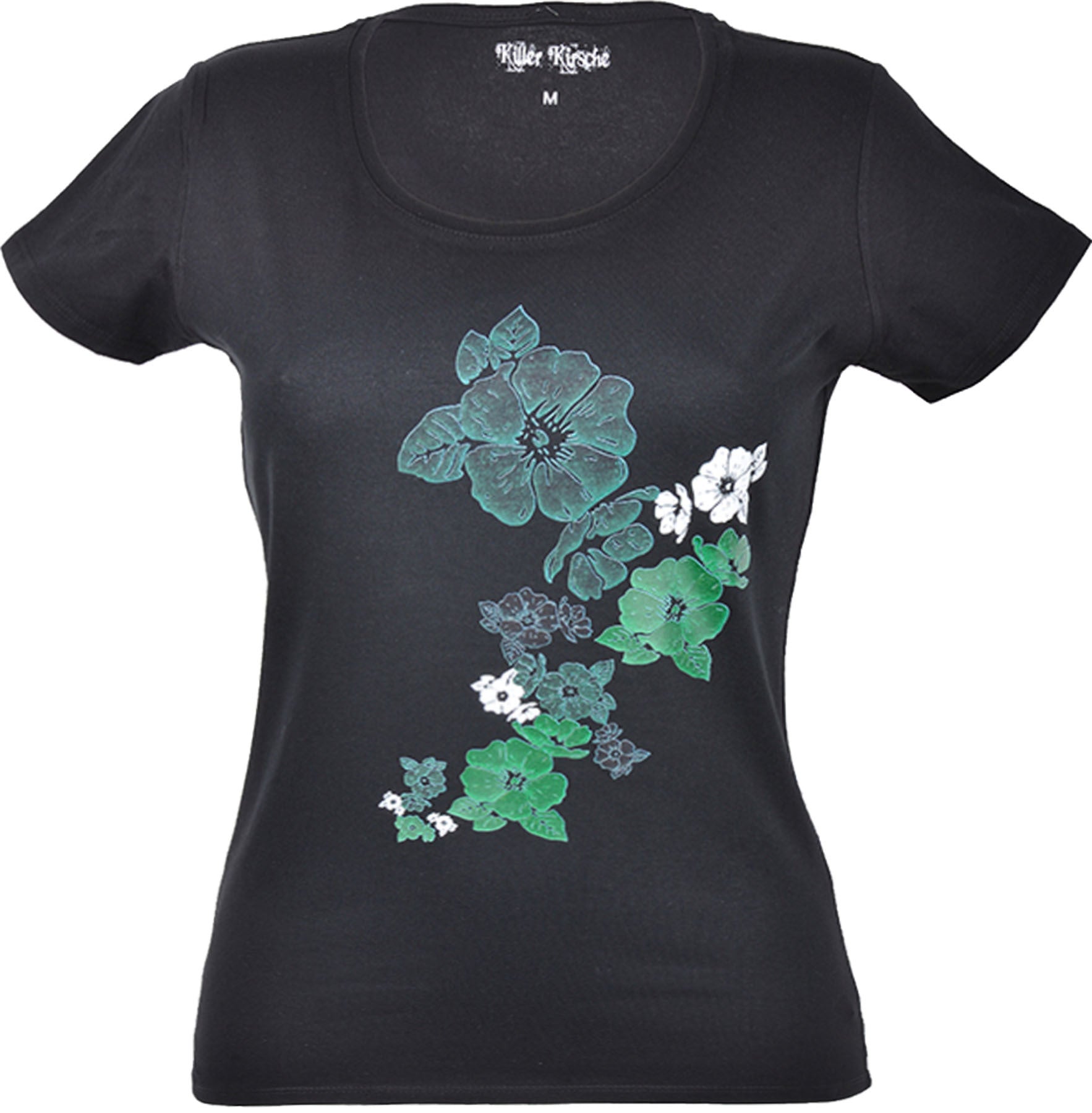 Killer_Kirsche_TIKI_Flower_HIBISCUS_Aloha_Retro_SHIRT_-_Gruen_killer_kirsche