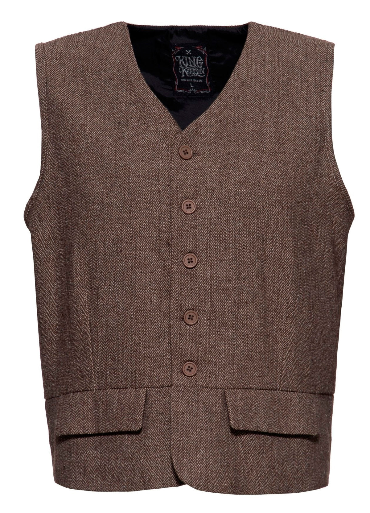 King Kerosin Herren Vintage Weste mit Fischgratmuster in Braun