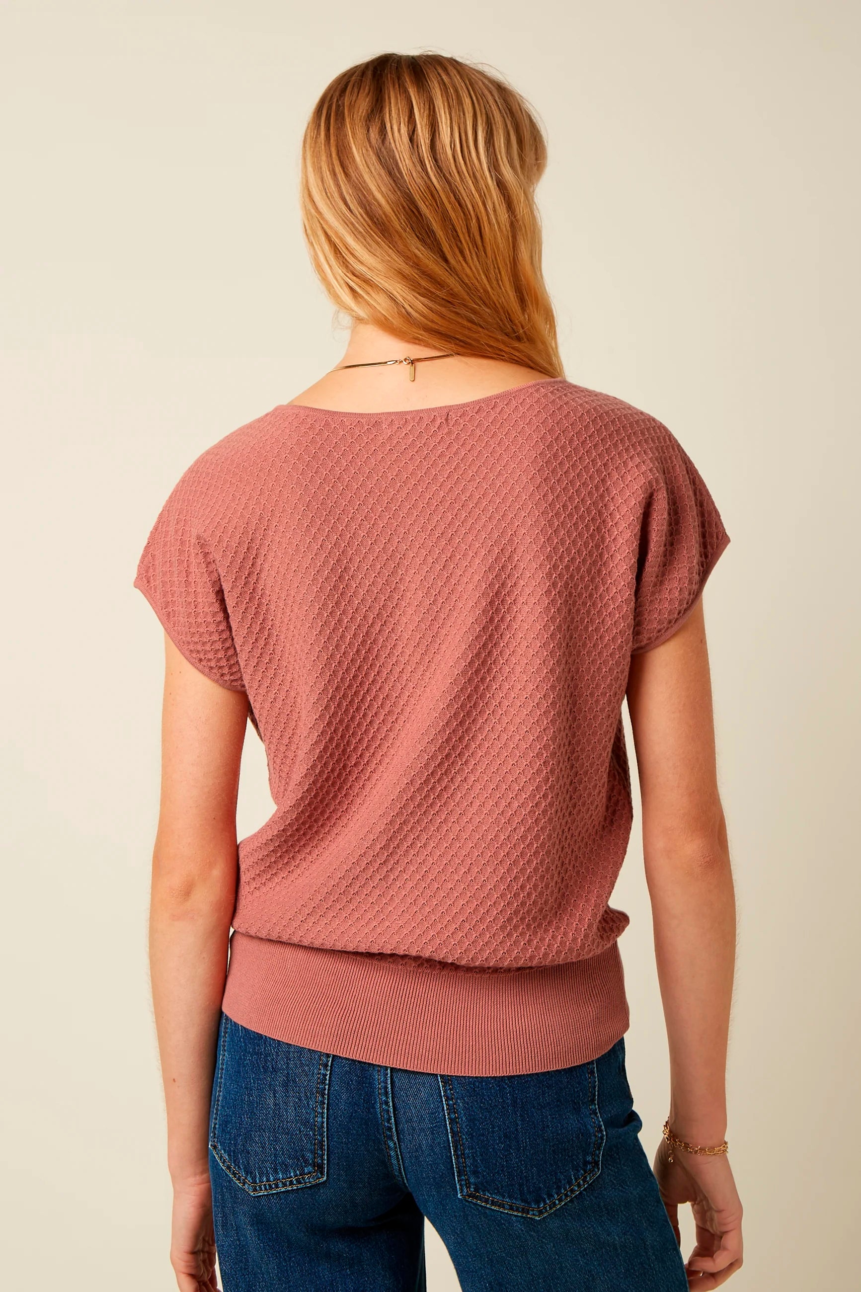 King Louie «Ann Top Applique» Vintage Retro Strick Jumper Kurzarm Pullover / Oberteil - Dusty Rose