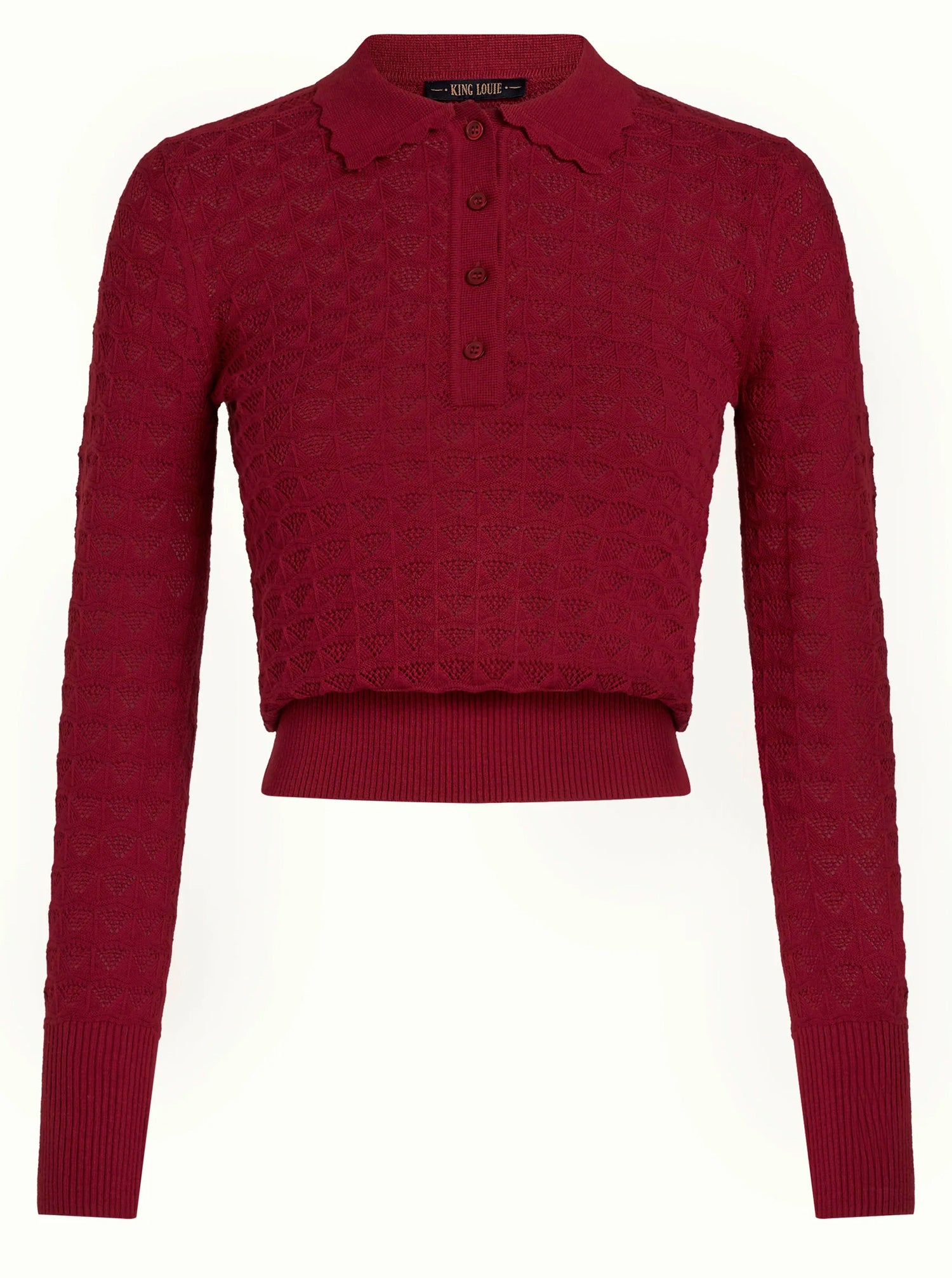 King Louie «Avel Knit» Vintage Retro Polo Top / Strickshirt Pullover - Bordeaux
