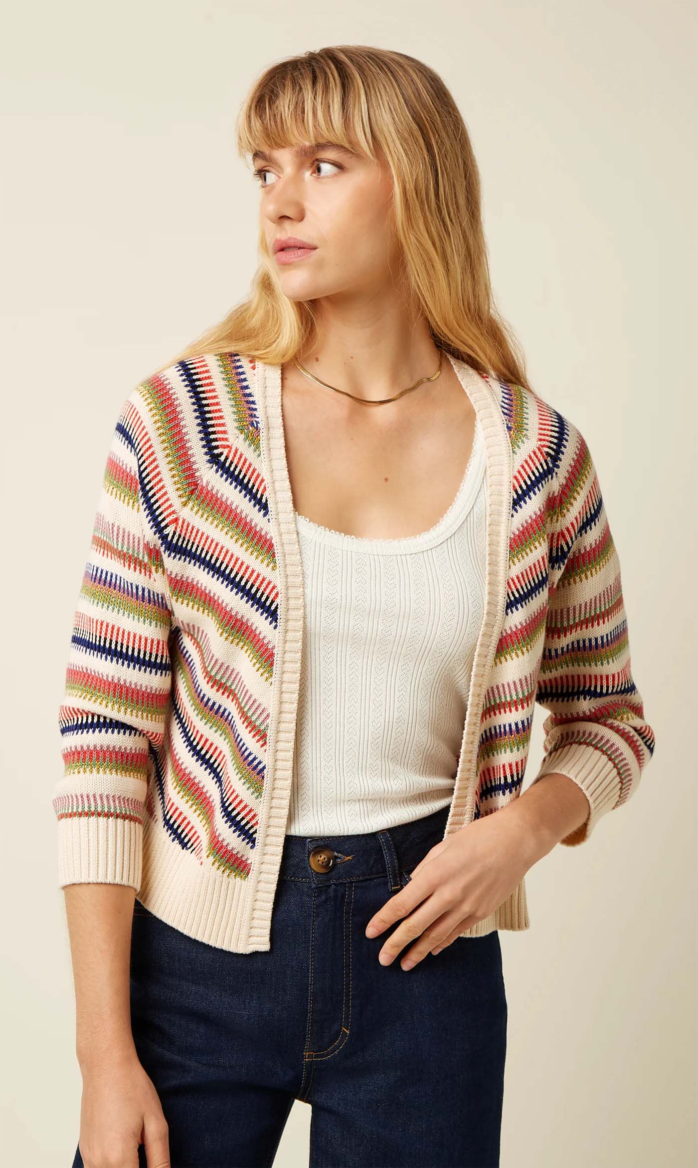 King Louie «Blanca Cardi Cello» Vintage Retro Streifen Feinstrick Strickjacke / Cardigan