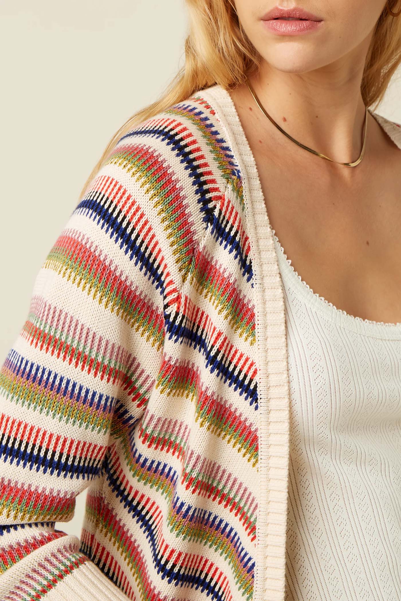 King Louie «Blanca Cardi Cello» Vintage Retro Streifen Feinstrick Strickjacke / Cardigan