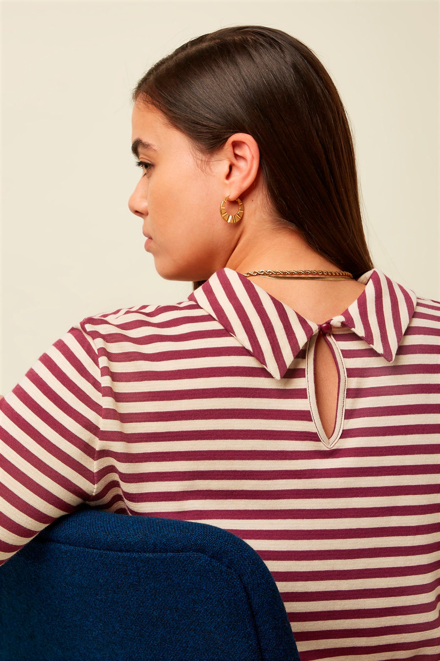 King Louie «Dita Chopito» Vintage Streifen 3/4 Arm Stripe Collar Oberteil / Shirt - Weinrot