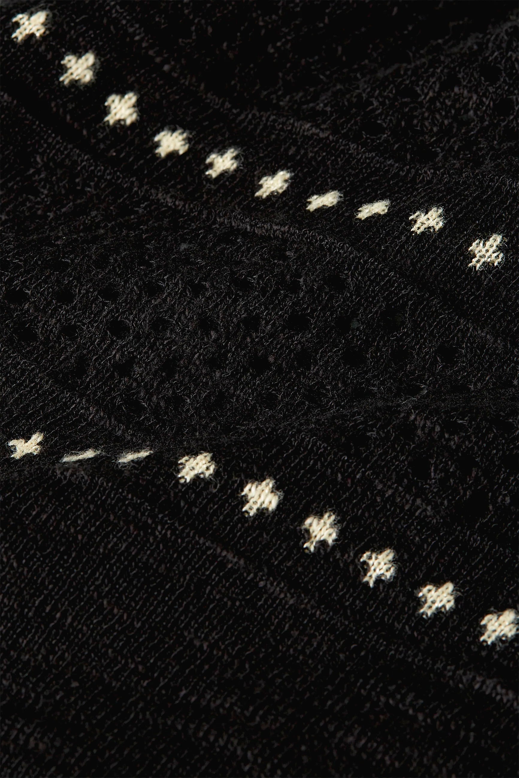 King Louie »Lyra Marea« Vintage Lochmuster Retro V-Neck Kurzarm Shirt - Schwarz