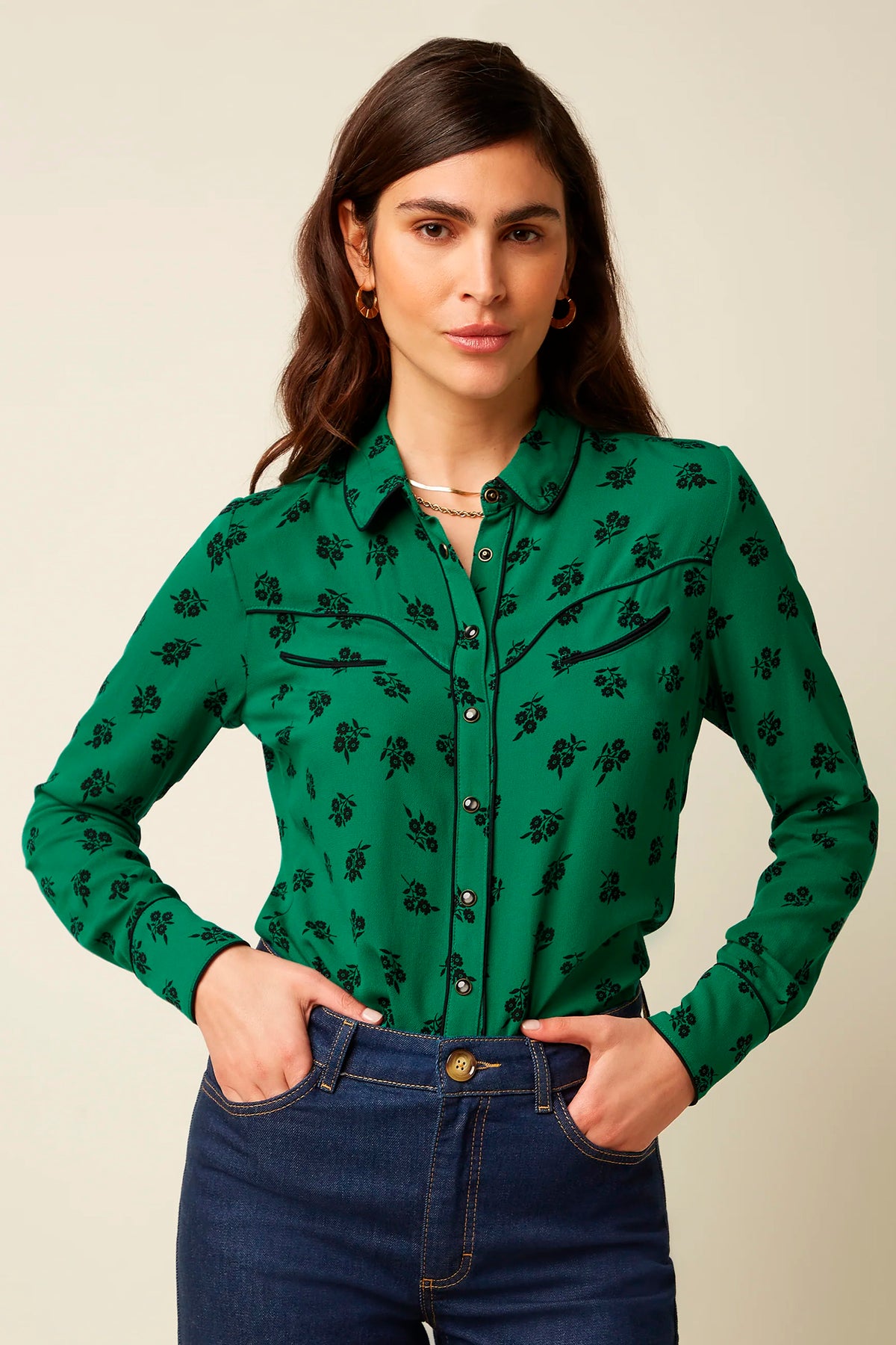 King Louie «Rosie Farlane» Vintage Floral Western Vibes Langarm Bubikragen Bluse / Oberteil