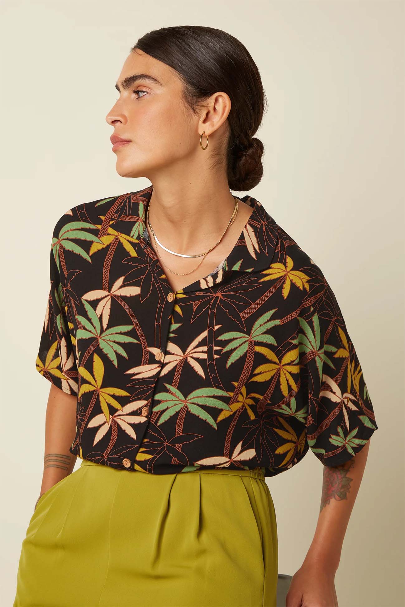 King Louie «Shay La Rochelle» Hawaii Palmen Tropical Vintage Bluse / Blouse