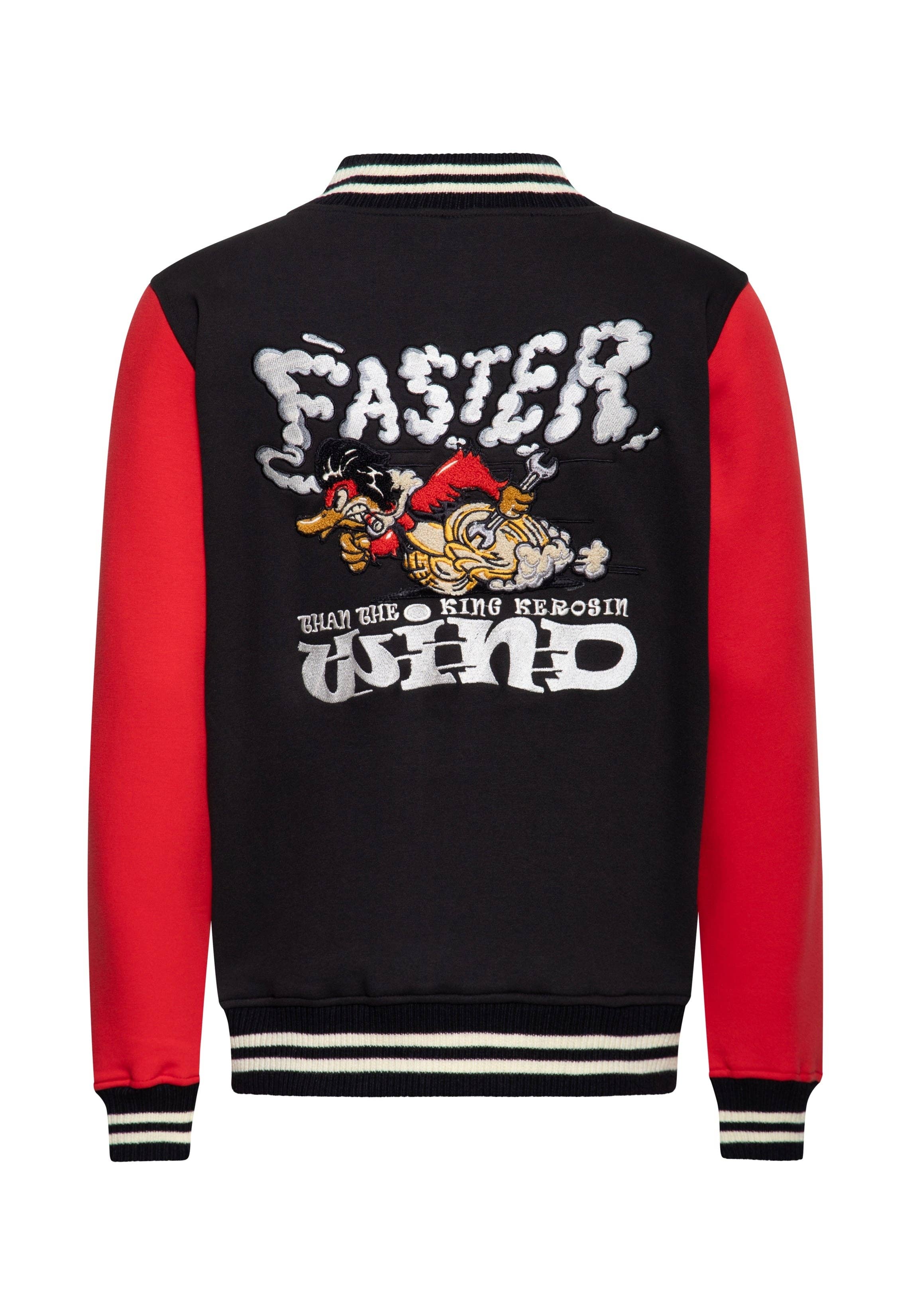 King Kerosin «Faster Than The Wind» Oldschool Retro Hot Rod Collegejacke - Schwarz