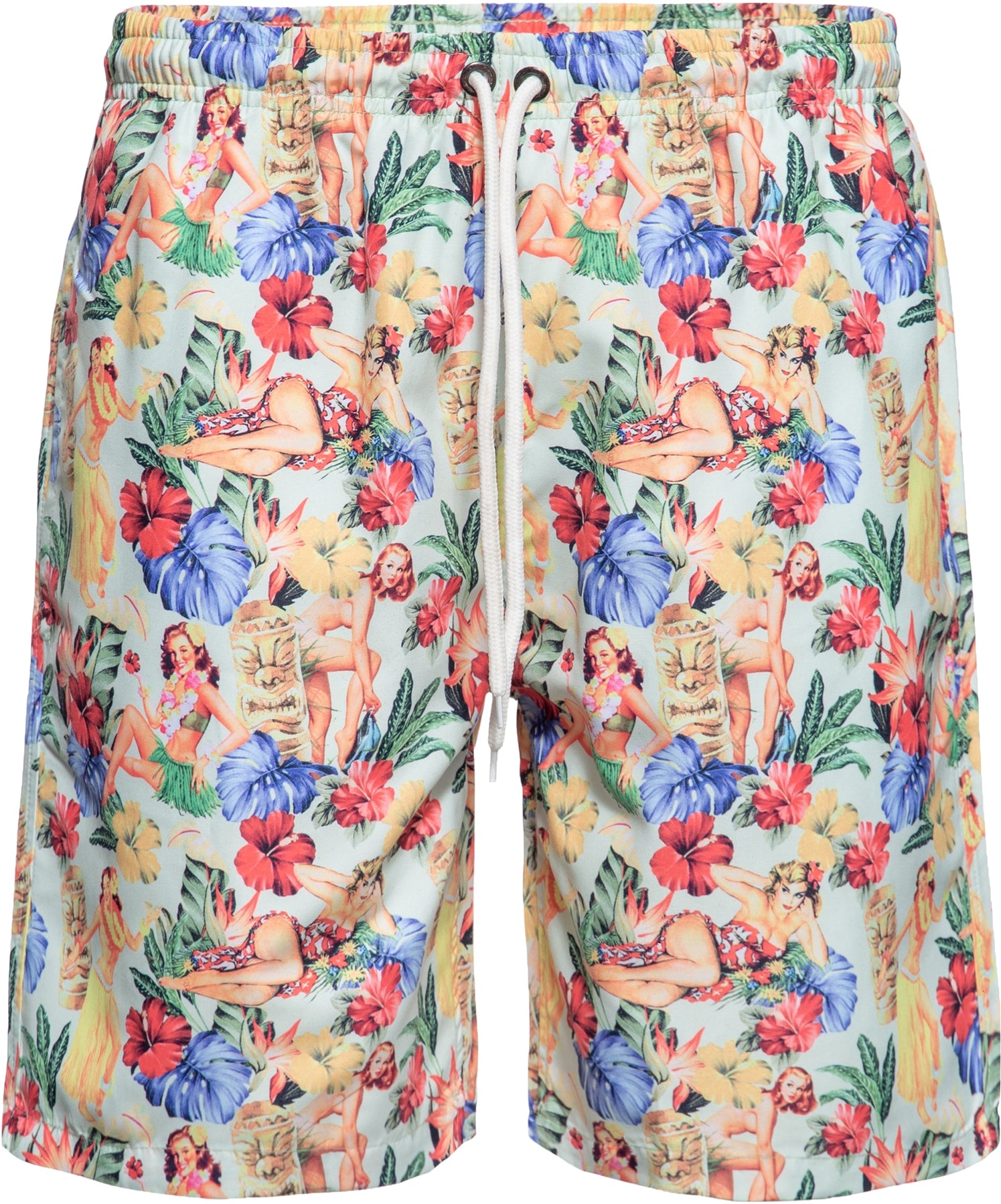 King_Kerosin_HAWAII_PRINT_Tropical_FLOWERS_Hula_Girls_BATH_SHORTS_Kurze_Badehose_Killer_Kirsche-1