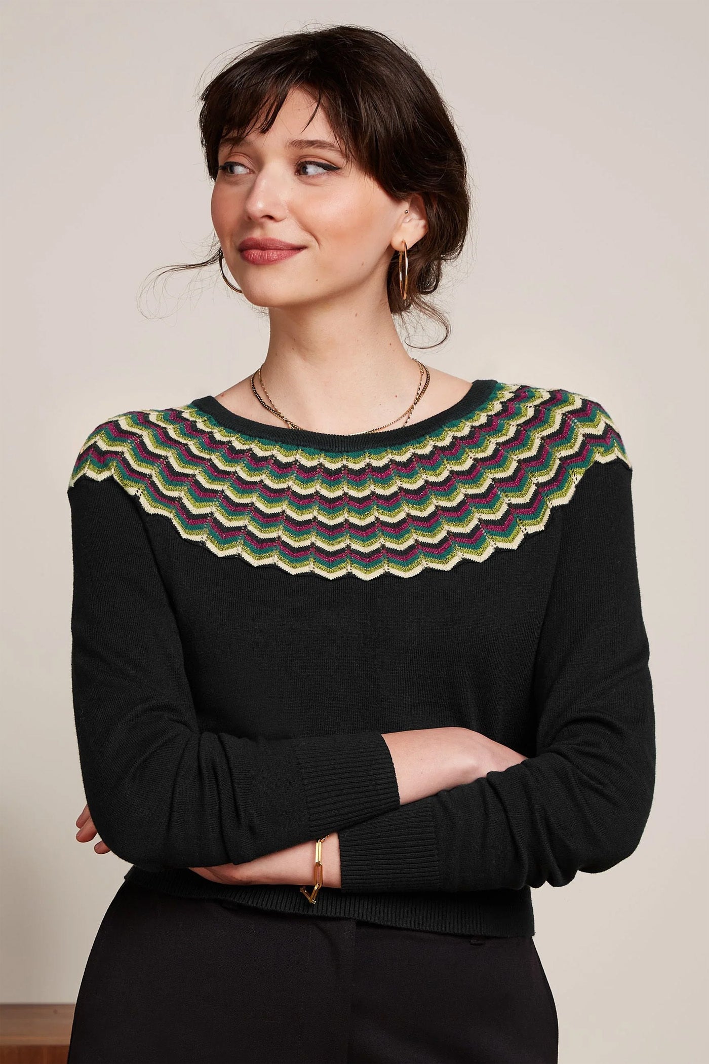 King_Louie_ANDIE_WOOGIE_Retro_Streifen_Glitzer_Langarm_Vintage_STRICKSHIRT_Pullover__Schwarz-1