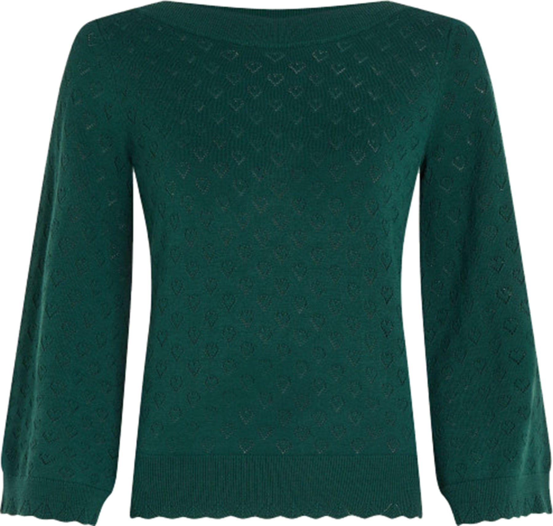 King_Louie_AUDREY_HEART_Lochmuster_Trumpet_Sleeve_FEINSTRICK_Pullover_-_Tannengruen_Killer_Kirsche-1