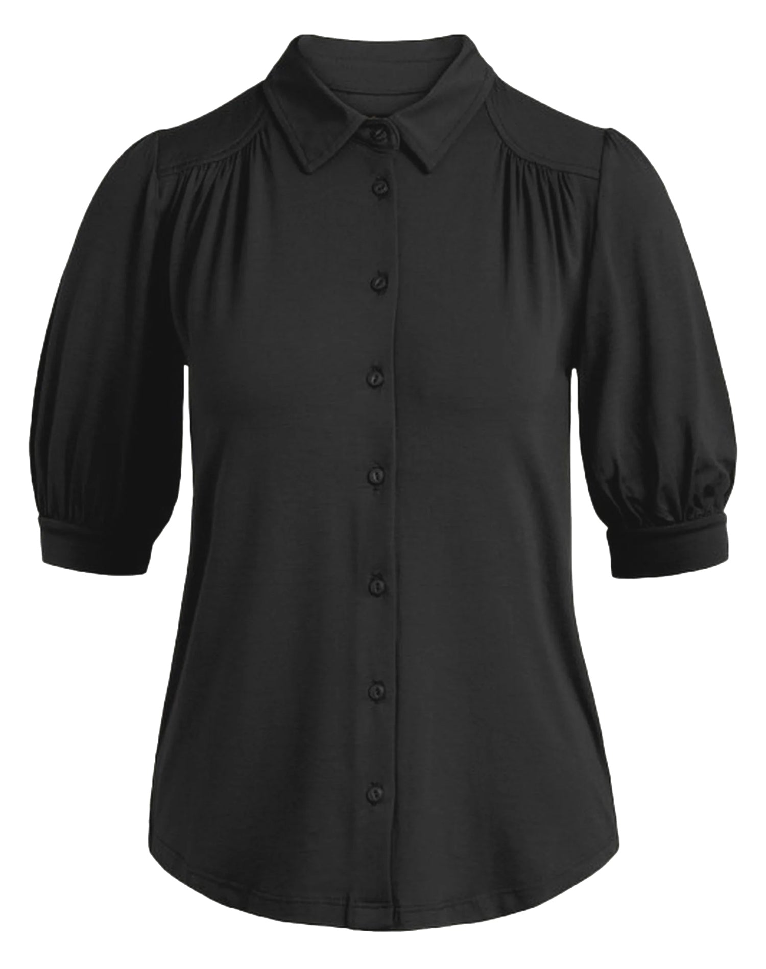 King_Louie_CARINA_PLAIN_Vintage_BASIC_Viscose_Light_Halbarm_BLUSE_Oberteil_Blouse_-_Schwarz-3