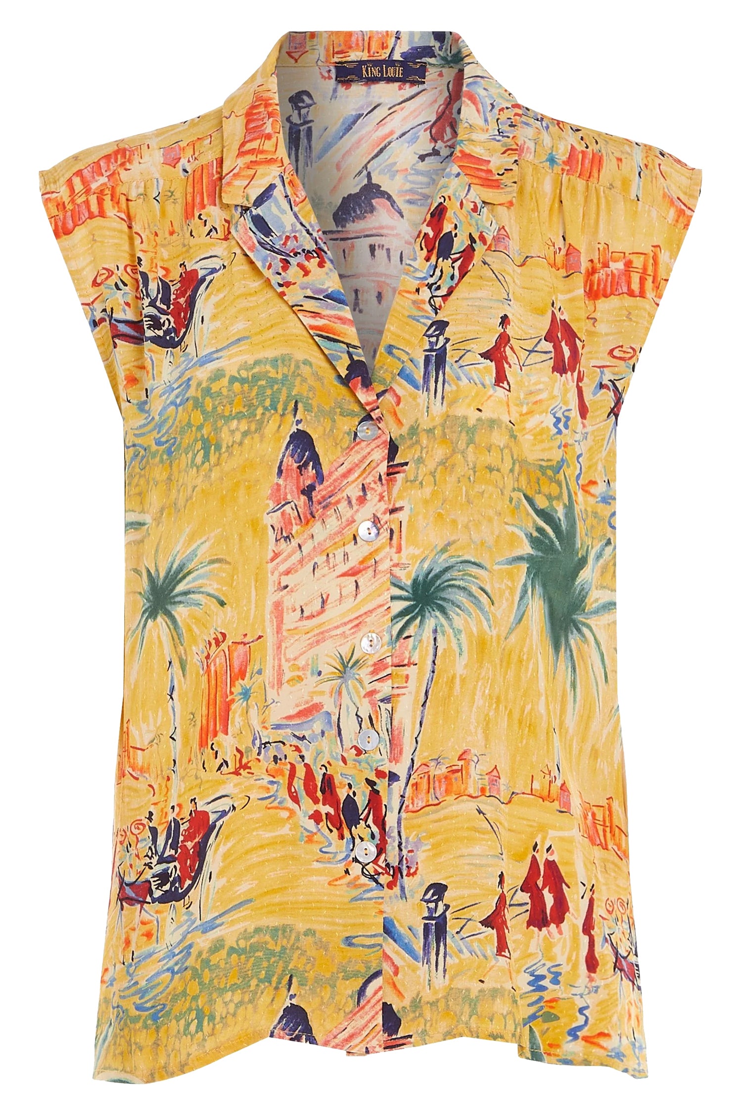 King_Louie_JULY_SERAFINI_Vintage_Artwork_Retro_V-Neck_BLOUSE_Bluse_-_Gelb-3