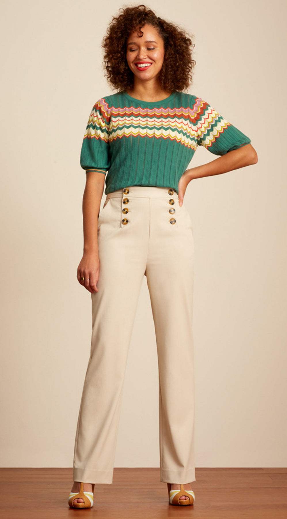 King_Louie_LARA_Vintage_HIGH_WAIST_Trousers_Knoepfe_SAILOR_PANTS_Hose_-_Creme_killer_kirsche_3