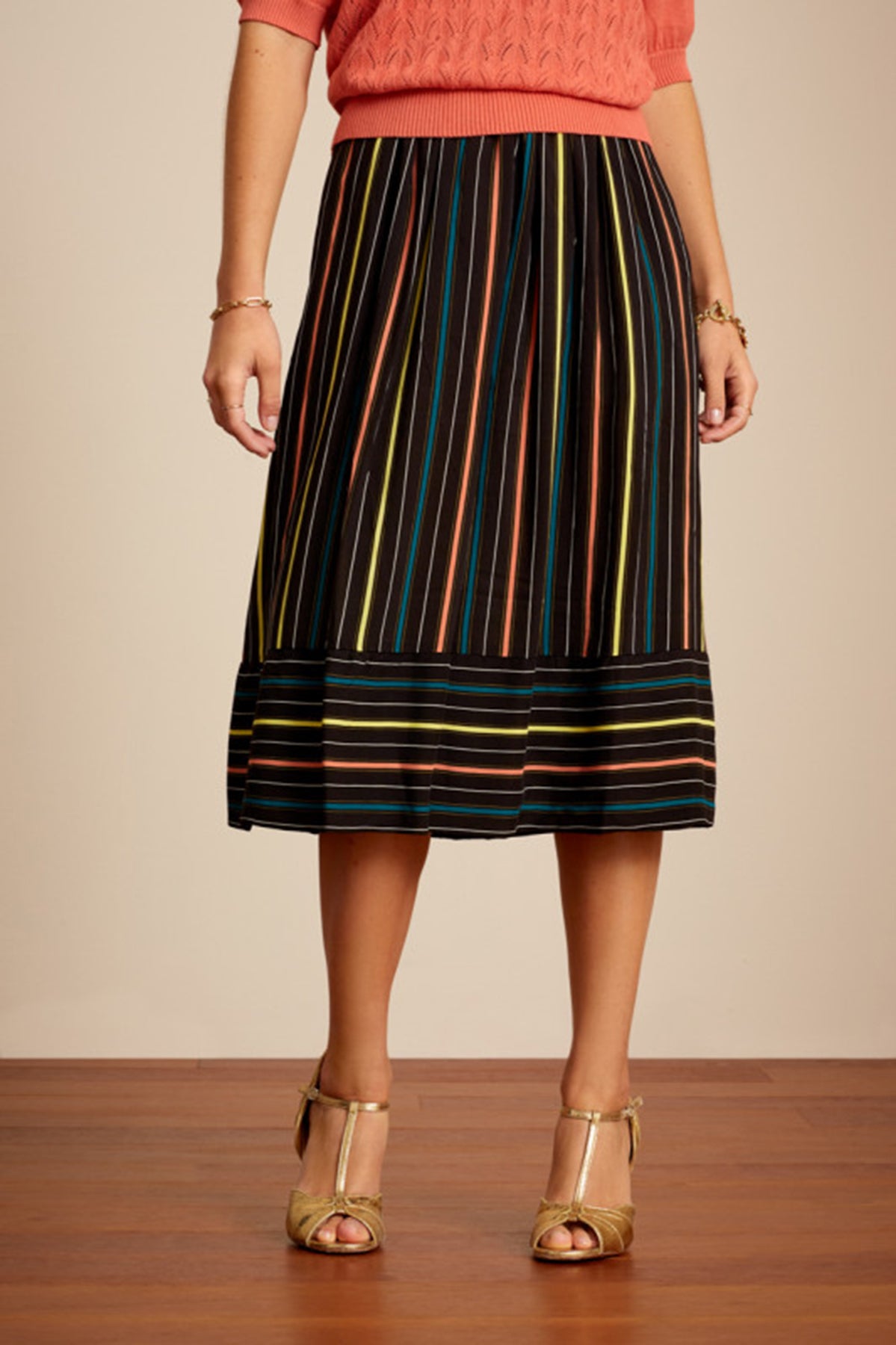 King_Louie_LAYLA_Oleo_Stripe_STREIFEN_Retro_High_Waist_A-LINIE_ROCK_Swing_Skirt_Killer_Kirsche-2