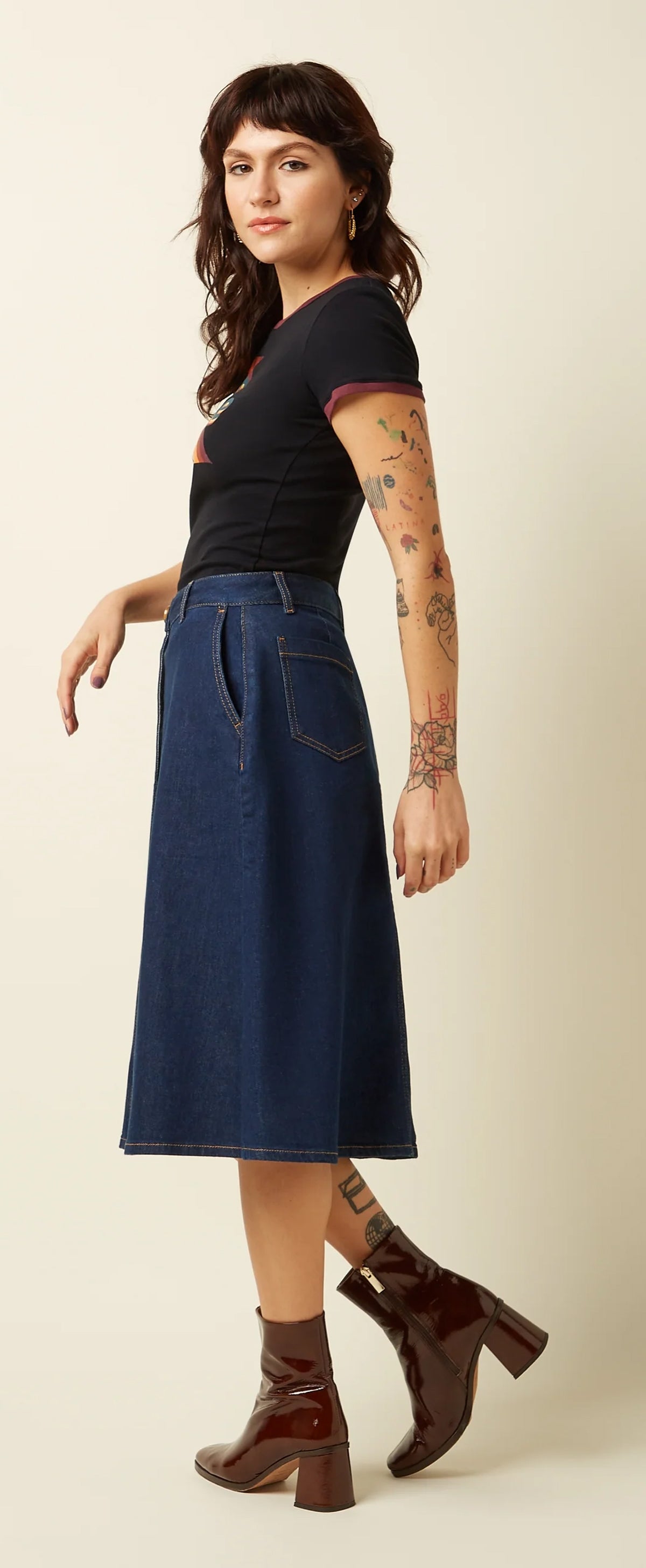 King_Louie_MARIE_DENIM_Retro_JEANS_Buttoned_50s_High_Waist_A-LINIE_ROCK_Skirt_-_Onyx_Denim-1