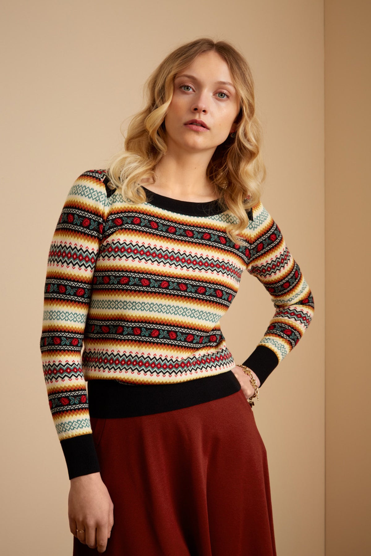 King_Louie_MARIE_MONTY_Vintage_FAIR_ISLE_Langarm_Oberteil_FEINSTRICK_Pullover_killer_kirsche_2