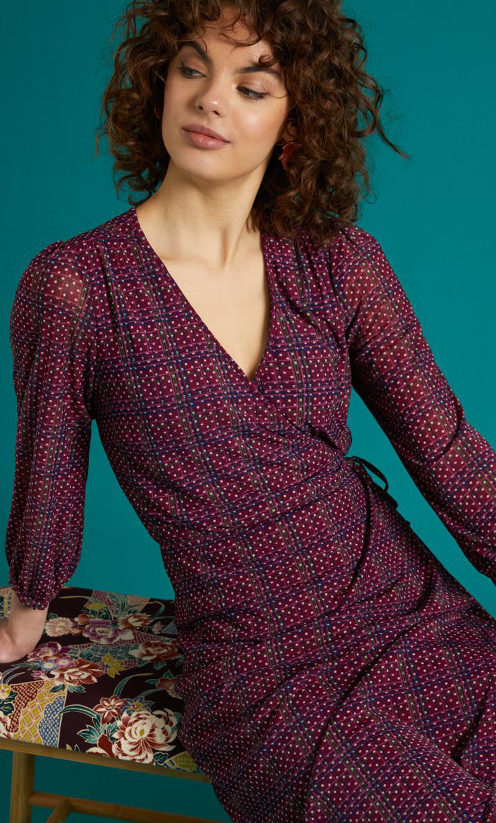 King_Louie_RIKA_Mini_Polka_Dot_KARO_Check_V-Neck_WICKELKLEID_Wrap_Dress-4