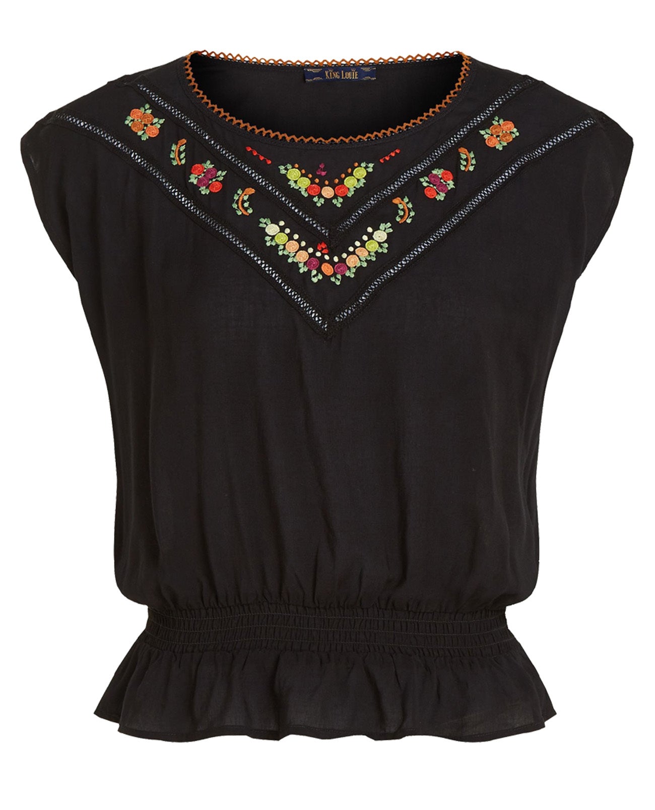 King_Louie_SELLY_CITRINE_EMBROIDERY_Retro_BLUMEN_STICK_Kurzarm_BLUSE_Shirt_-_Schwarz-3
