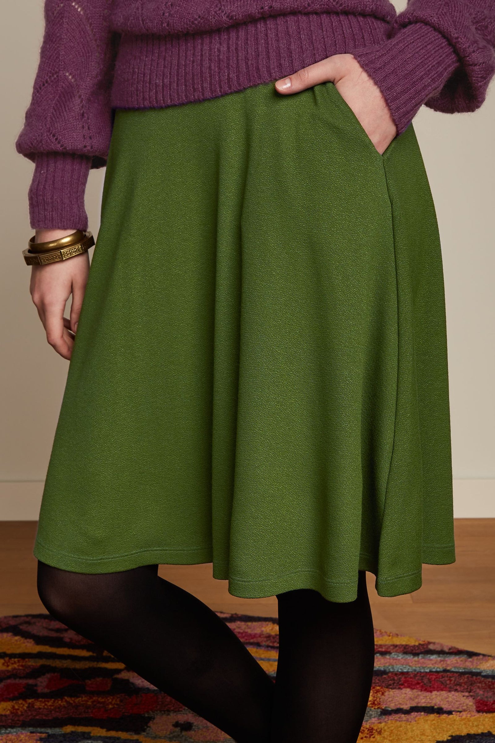 King_Louie_SERENA_MILANO_CREPE_Retro_PLAIN_High_Waist_SWING_SKIRT_Rock__Oliv-1