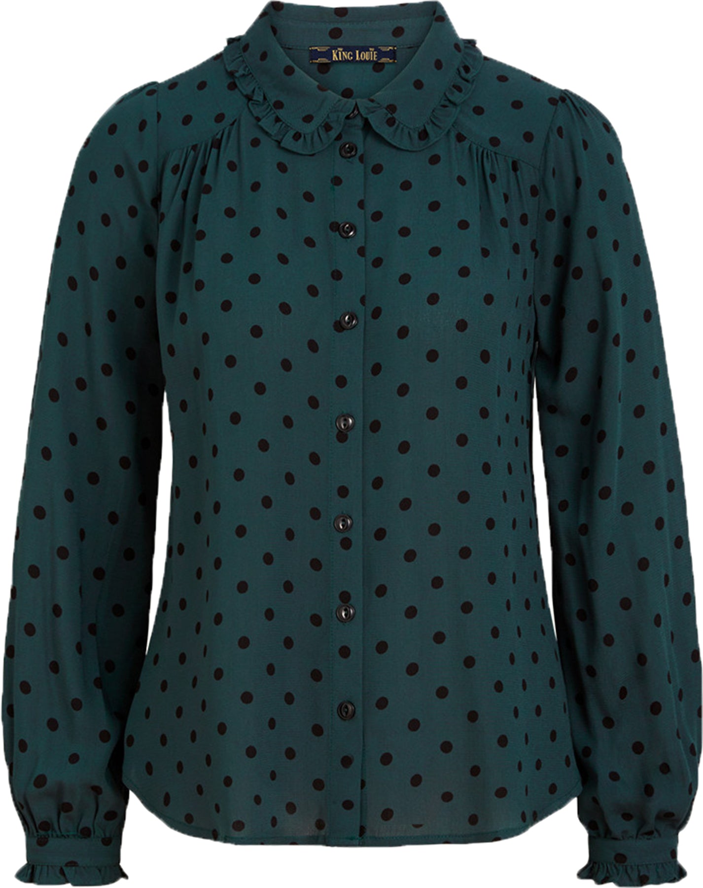 King_Louie_SOPHIA_PABLO_Ruffle_POLKA_DOTS_Punkte_50s_Langarm_BLOUSE_Bluse_Gruen_Killer_Kirsche-1x52oU4NF7EZW6