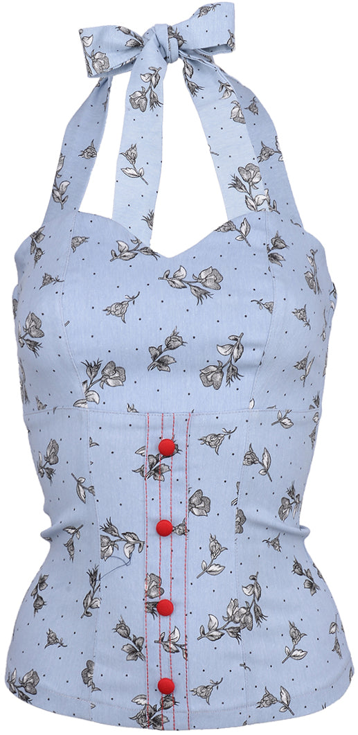 Kuestenluder_AILEEN_Roses_Vintage_Polka_Dots_Rosen_NECKHOLDER_Top_-_BlaungOxbVJh9WSMR