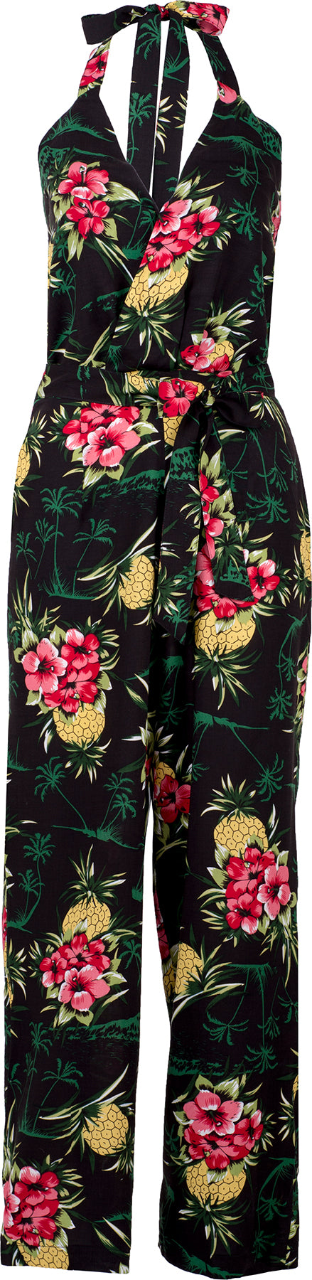 Kuestenluder_ALUNA_Hibiskus_ANANAS_Palmen_V-Neck_JUMPSUIT_Overall_killer_kirsche