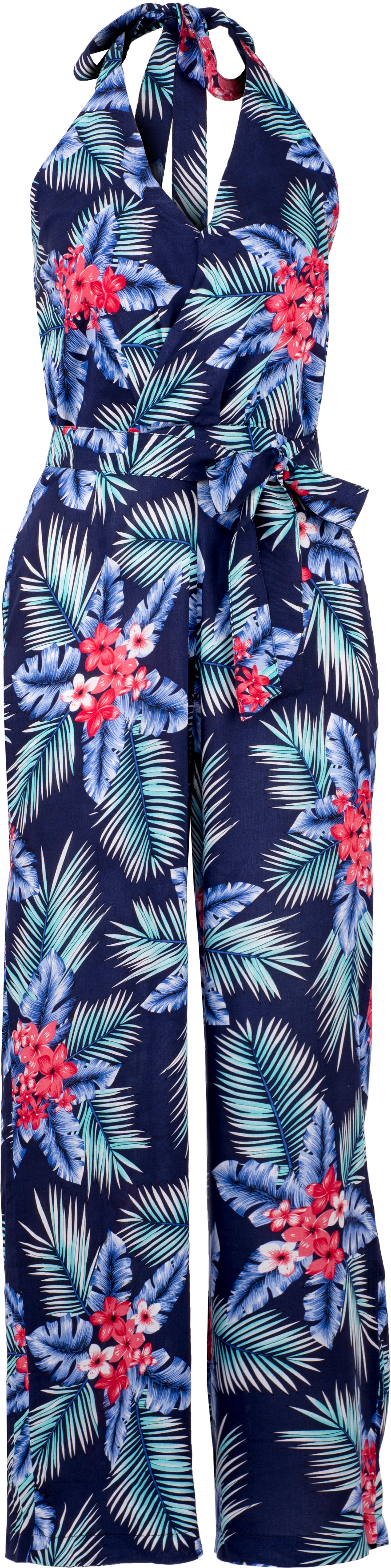 Kuestenluder_ALUNA_Tropical_FRANGIPANI_Palmenblatt_V-Neck_JUMPSUIT_Overall-1