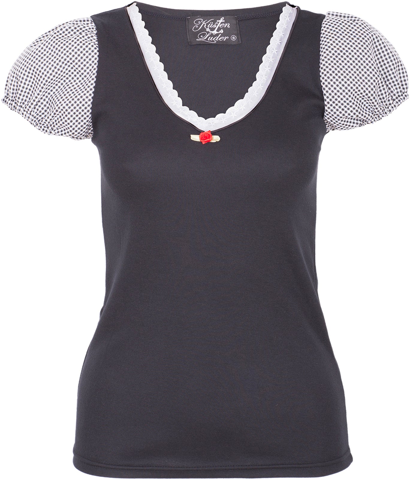 Kuestenluder_ALYSSA_Vichy_Pepita_Sleeve_LACE_V-Neck_Vintage_SHIRT_killer_kirschedV89kYSglBM6Z