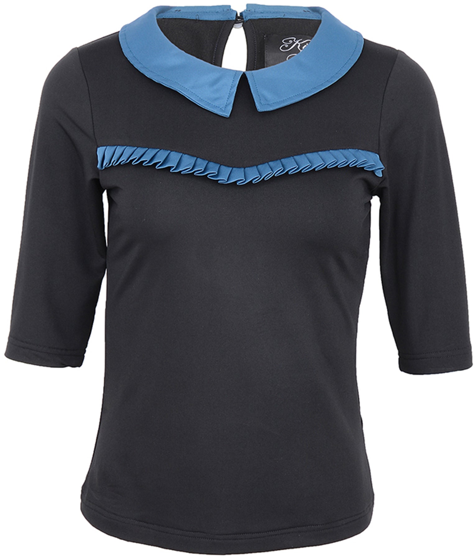 Kuestenluder_ARDITH_Pin_Up_RUFFLE_50s_Collar_dreiviertel_Arm_SHIRT_Oberteil_killer_kirsche