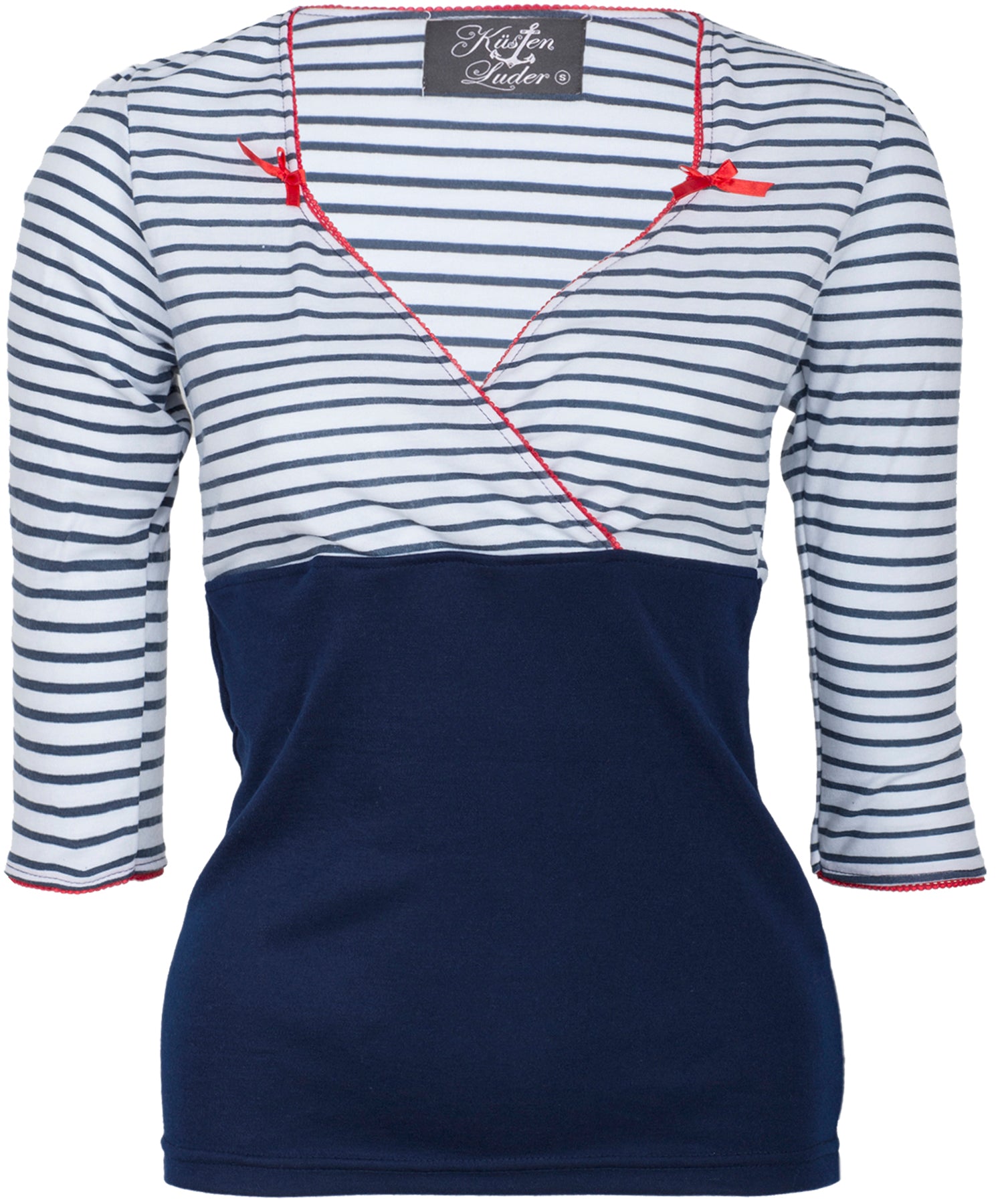 Kuestenluder_BESSIE_Sailor_Streifen_STRIPED_Nautical_V-Neckdreiviertel_Arm_SHIRT_killer_kirsche