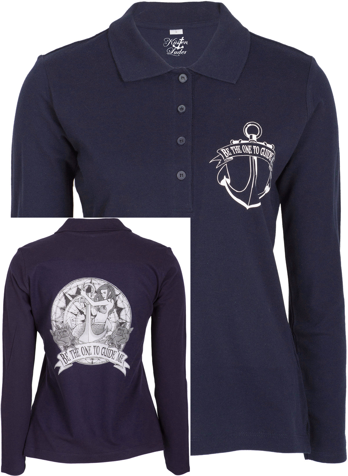 Kuestenluder_BE_THE_ONE_TO_GUIDE_ME_Mermaid_Anker_Sailor_Langarm_POLO-SHIRT_-_Blau_killer_kirsche