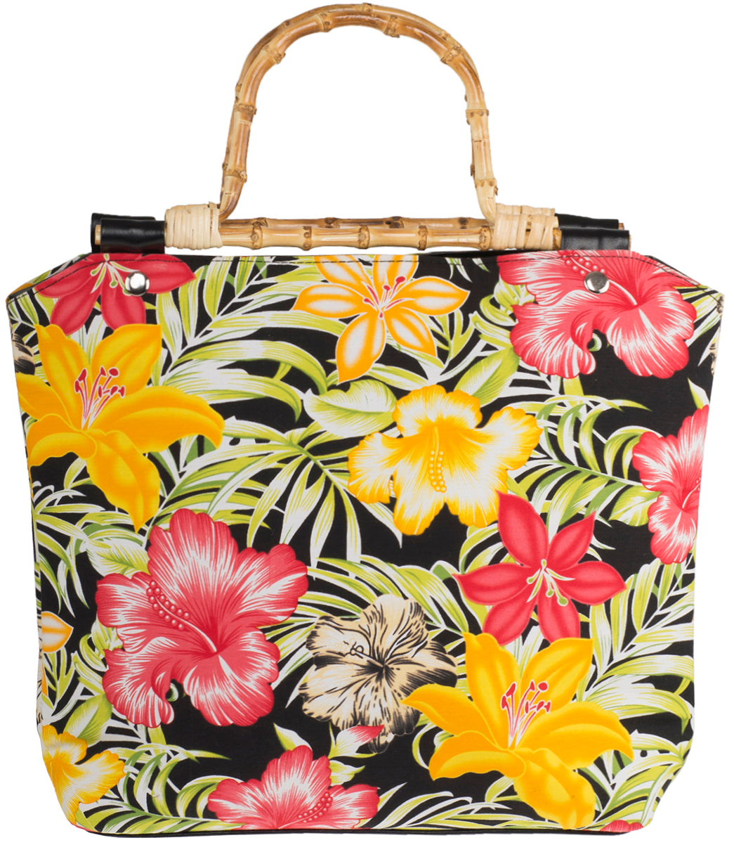 Kuestenluder_CARLIE_Vintage_HIBISCUS_Palm_Bamboo_Handle_TASCHE
