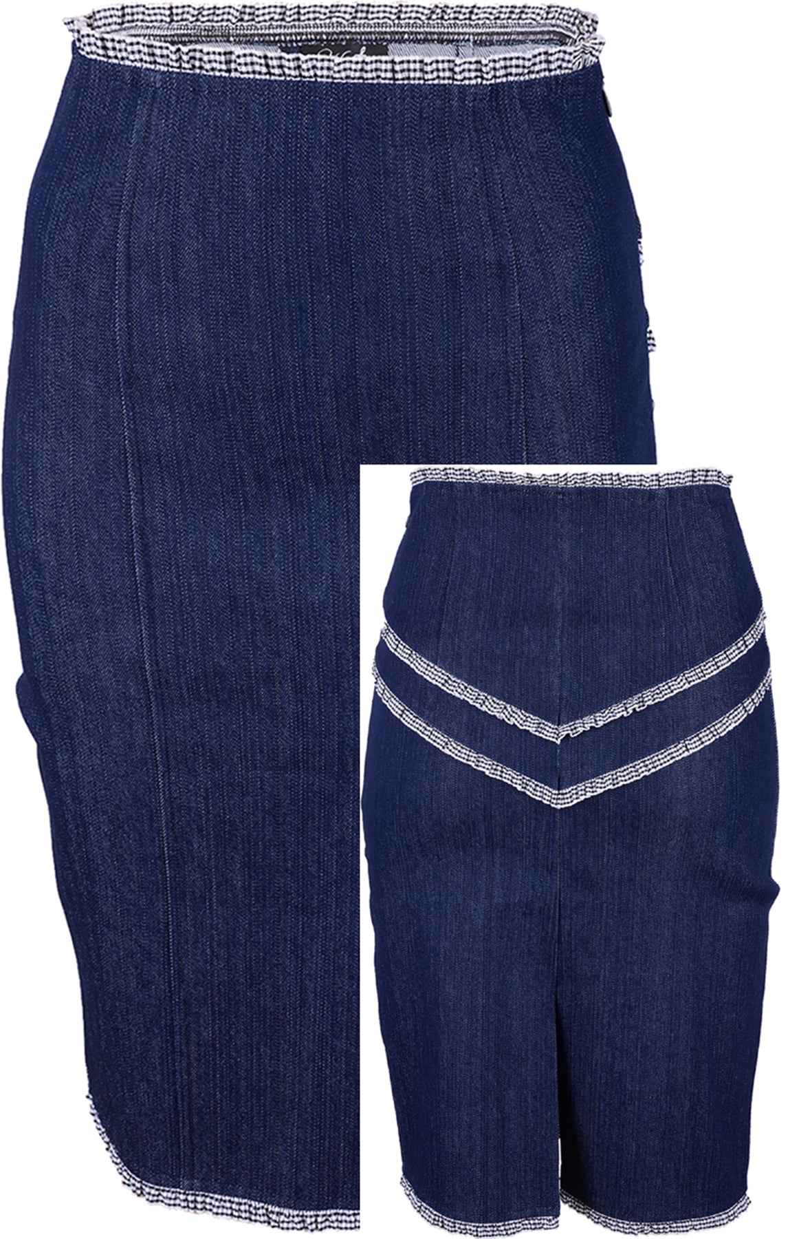 Kuestenluder_CECILY_Jeans_Denim_PIN_UP_Ruffle_VICHY_Pencil_Skirt_killer_kirsche