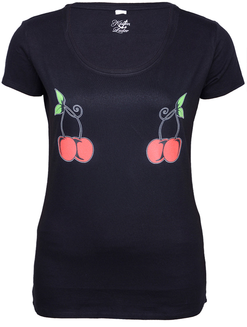 Kuestenluder_CHERRIES_Kirschen_50s_T-Shirt_-_Schwarz_killer_kirsche