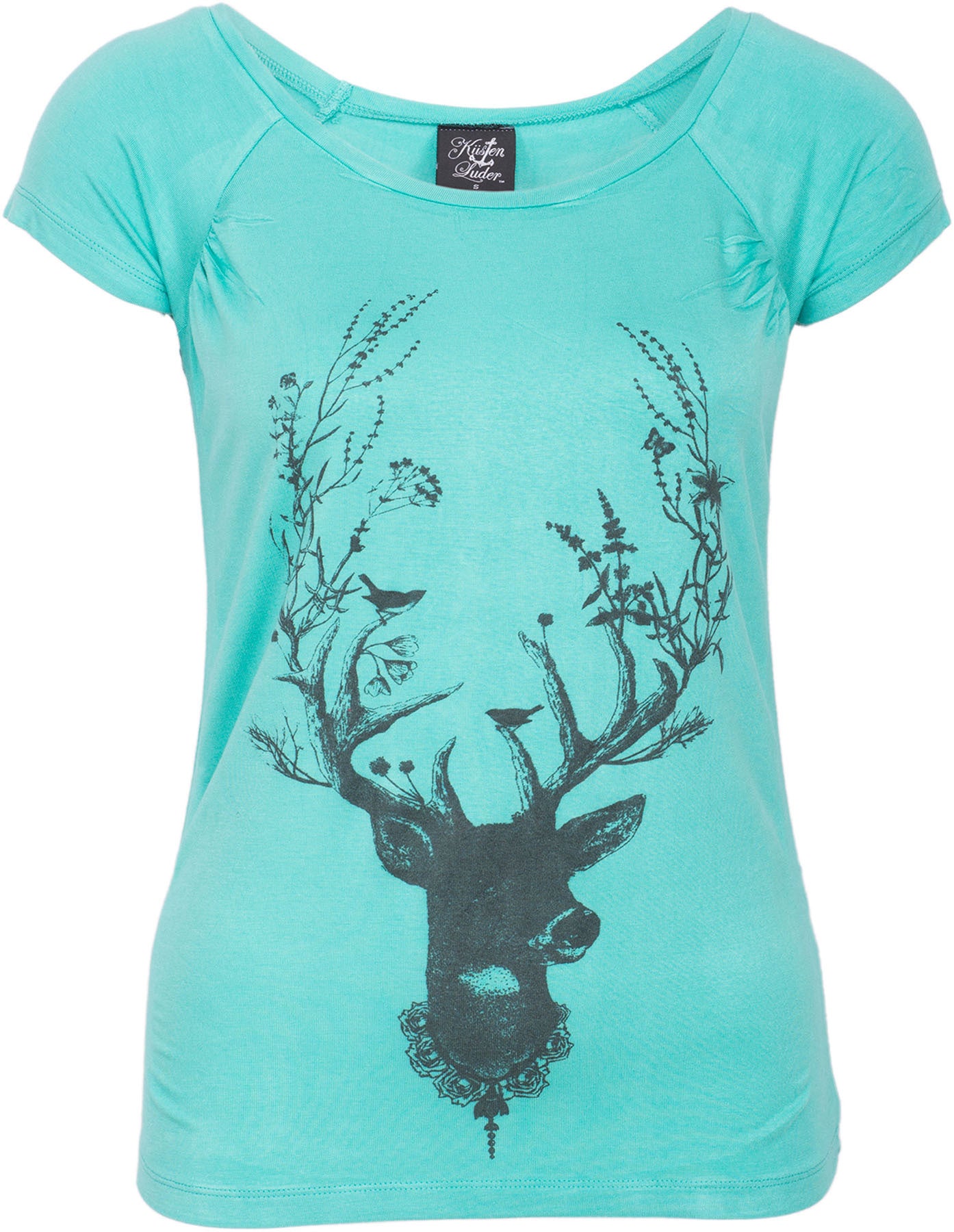 Kuestenluder_DEER_ANTLER_Vintage_Kurzarm_HIRSCH_Shirt_-_Tuerkis_killer_kirscheptQul9rFd7vyU