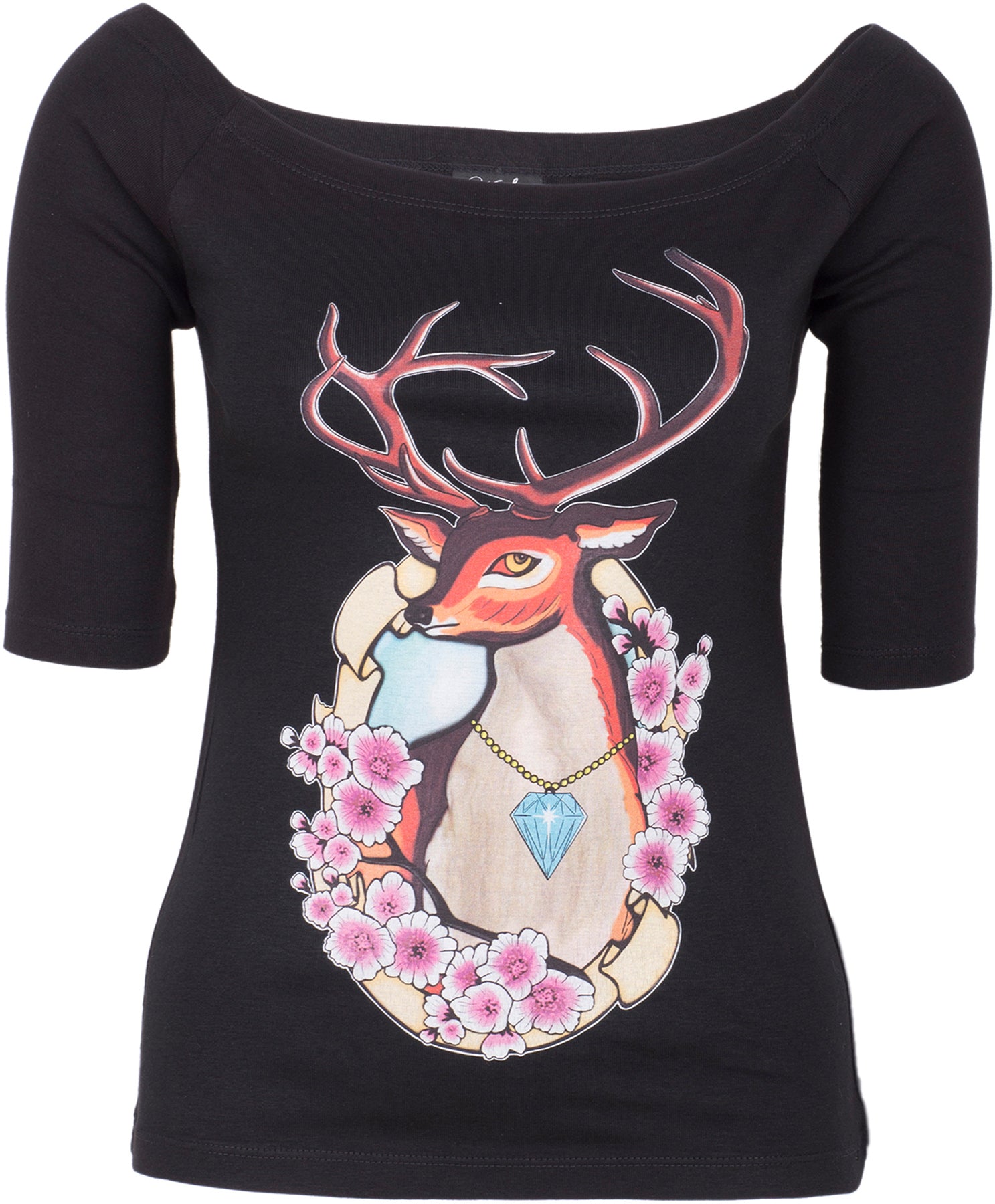 Kuestenluder_DEER_Hirschkopf_Cherry_Blossom_U-Boot_dreiviertel_Arm_SHIRT_killer_kirschepHJqGBjqdhsWU