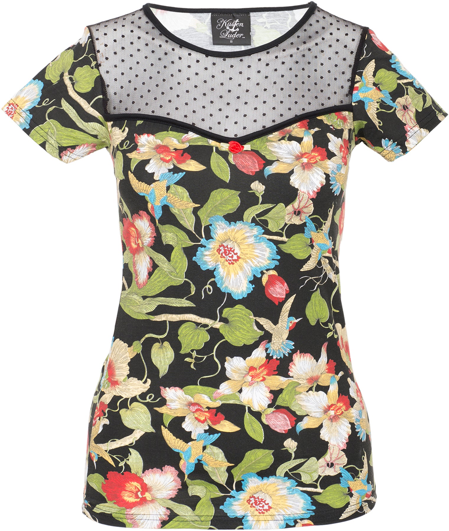 Kuestenluder_DELMA_Vintage_Floral_ORCHID_Birds_Punkte_TULLE_Shirt_killer_kirsche