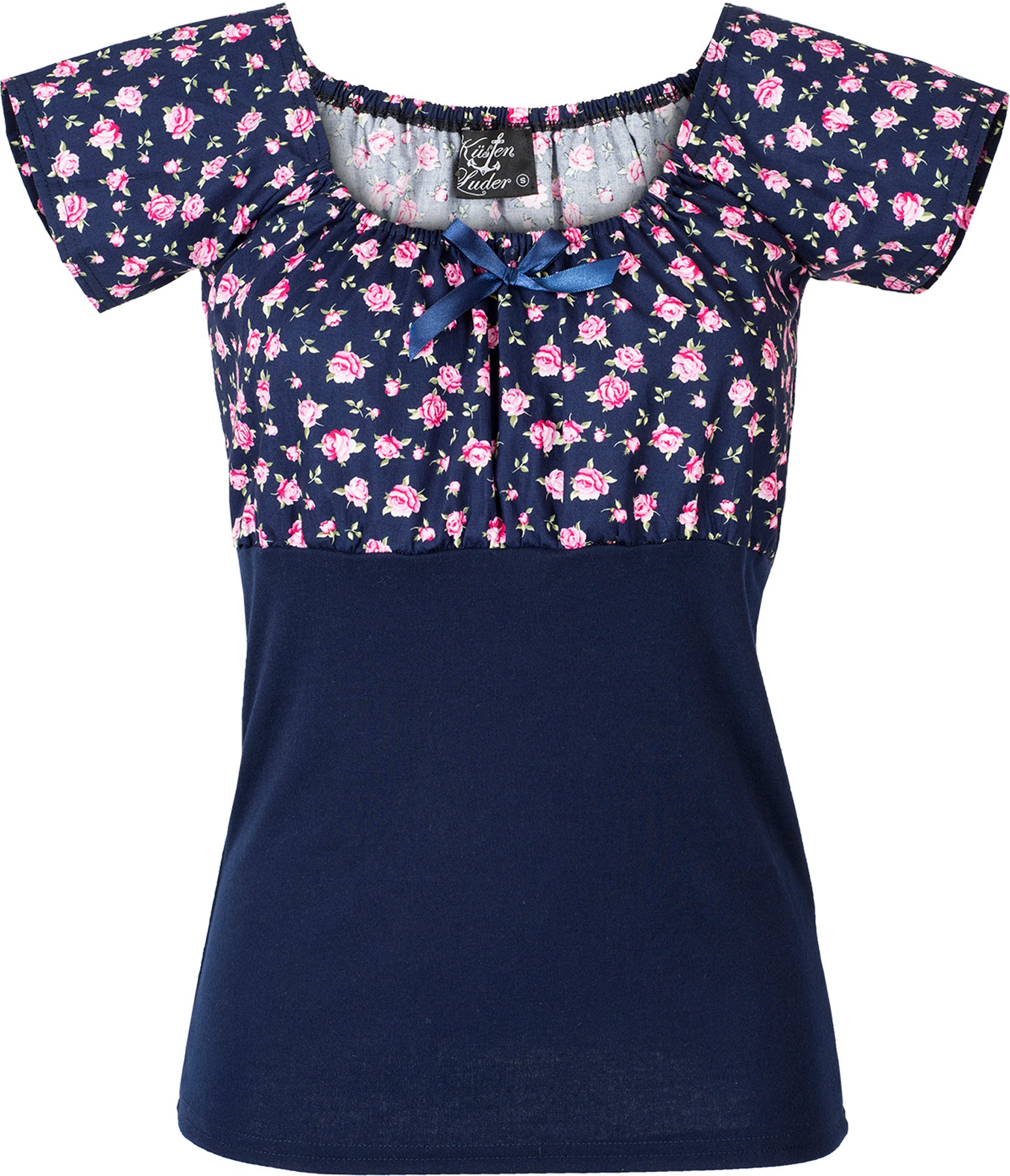Kuestenluder_DIXIE_50s_Vintage_ROSE_Floral_Bow_Bluse_SHIRT_Dunkelblau_killer_kirscheGlC7IVK6uJhAq