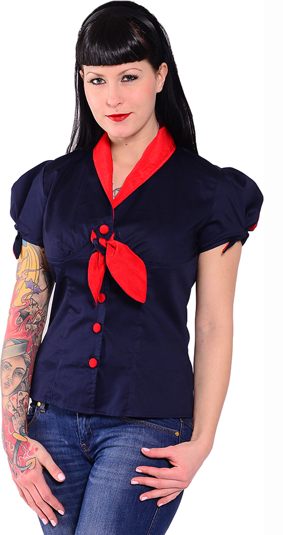 Kuestenluder_EILEEN_Matrosen_SAILOR_Pin_Up_BLUSE_-_Blau-Rot_killer_kirsche