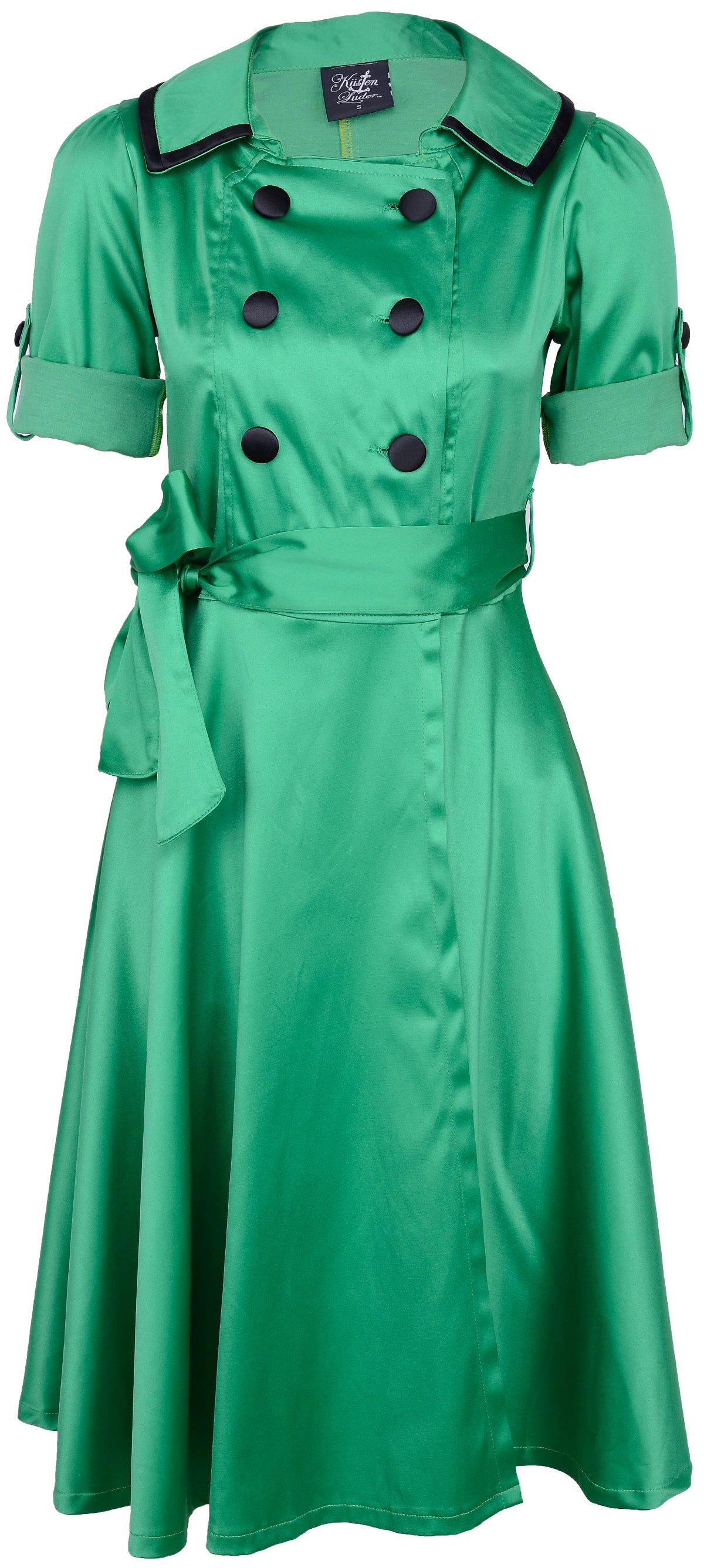 Kuestenluder_ELAINE_50s_Satin_Collar_Trenchcoat_Button_KLEID_-_Gruen
